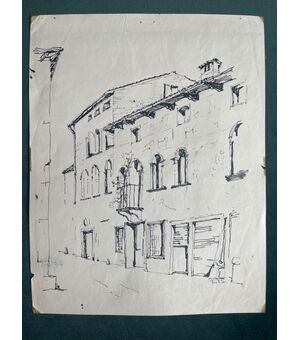Six of thirteen architectural drawings in ink. Signature: Pino di Pace