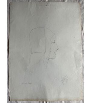 Disegno a matita su carta, volto di donna rinascimentale.Federico Pietra.Bologna.1910.