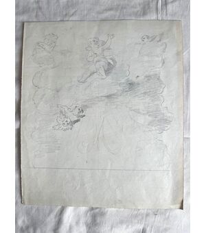 Drawing-sketch in pencil on paper with depictions of cherubs Arturo Pietra, Bologna.     