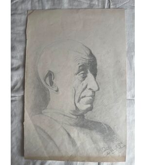 Pencil drawing on paper with a male profile, signed by F. Pietra