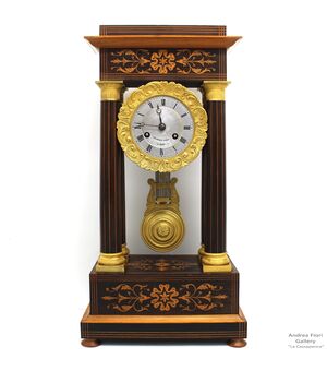 Antique Pendulum Clock Portico Carlo X in inlaid rosewood - period 800     