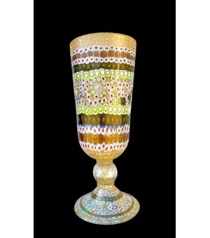 Vase lamp in cased glass with murrine and gold leaf inserts. La Murrina brand.     