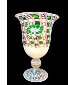 Vase lamp in cased glass with murrine and gold leaf inserts. La Murrina brand. Single piece.     