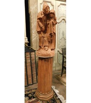 dars486 - statue with terracotta column, period 1940, cm l 40 xh 167     