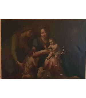 Holy family with San Giovanni and Sant&#39;Anna - Oil on canvas - Period &#39;800     