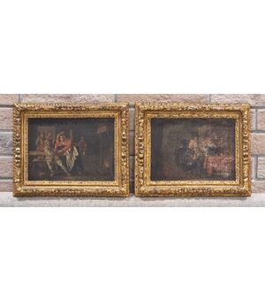Pair of Flemish paintings on oak panel, 17th century     