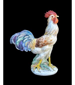 Polychrome porcelain rooster Cacciapuoti manufacture, Milan (signature of the author Granelli).     