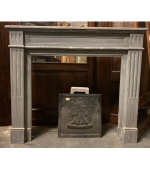 chm736 - gray fireplace, 18th century, cm l 125 xh 106 xp 36     