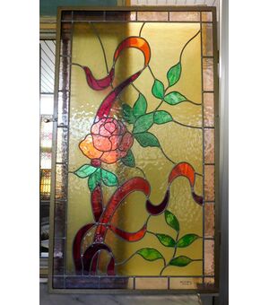pan346 - colored glass window, period &#39;900, Rocca Vetri, measuring cm l 54 xh 94     