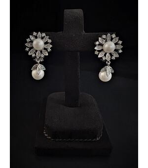 Earrings with Pearls and Diamonds     