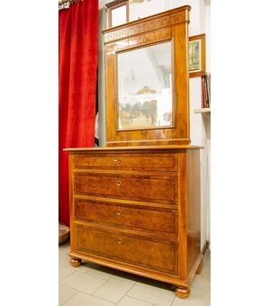 Chest of drawers in oak and walnut burl with mirror - M / 1179     