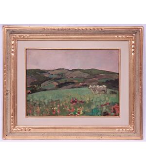 Cafiero Filippelli (Livorno1889-1973) - Paesaggio con buoi