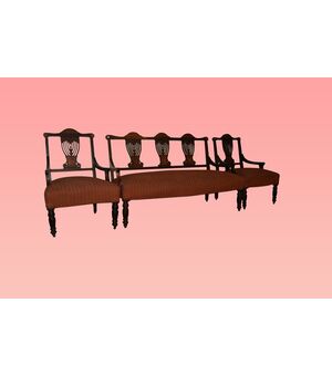 Living room with 2 armchairs and a Victorian sofa from the 1800s in inlaid rosewood     