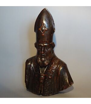 Busto di Vescovo in legno argentato XVII SECOLO