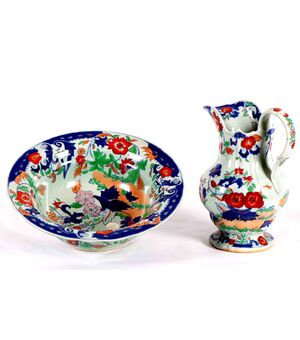 English porcelain jug and basin from the 1800s chinoiserie     