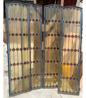 pan355 - n. 4 vetrate colorate liberty, misurano cm L 42 x H 177
