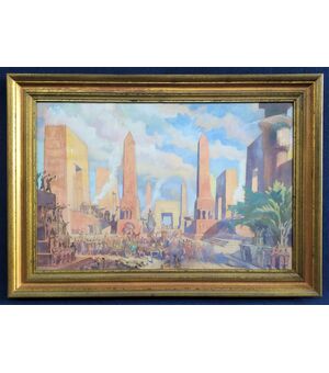 Dipinto tempera su carta "Scenografia per Aida" - Italia metà XX sec.