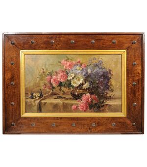 Trionfo di rose e fiori in una grande particolare cornice Déco - O/6752