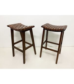 Stools with woven seat - 2pcs     