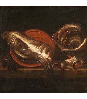 Dipinto natura morta con pesci del XVII secolo