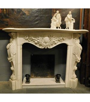 chm521 - richly carved white marble fireplace, cm 170 xh 126     
