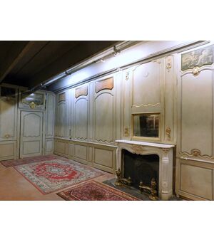 darb165- 18th century boiserie in lacquered wood with paintings, mh 3.24 xl 13     