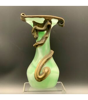 Rare Modernist Artistic Design Vase in Art Nouveau Style in Glass Paste     