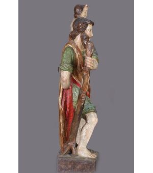 Antica statua in legno raffigurante San Cristoforo col Bambino