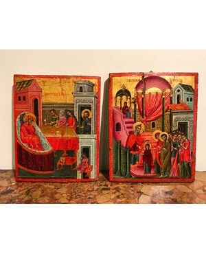 Pair of raff icons &quot;Nativity of the Virgin&quot; and &quot;Presentation to the Temple of the Virgin&quot; - lots 2-3     