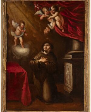 Dipinto Scuola emiliana del XVII secolo "La visione di Sant'Antonio"