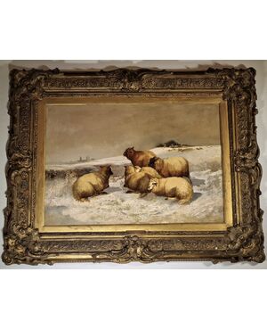 126) Thomas Sidney COOPER (1803-1902) "Mufloni con paesaggio invernale"