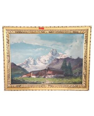 Gustavo Mancinelli. Paesaggio di montagna, fine XIX secolo, dipinto olio su tela PREZZO TRATTABILE
