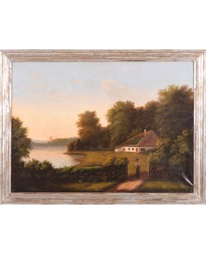 Olio su tela paesaggio campestre inglese del 1800