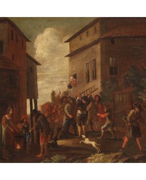Antico dipinto italiano scena di genere del XVIII secolo