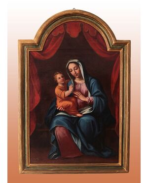 Dipinto italiano del 1700 Olio su tela raffigurante Madonna col bambino