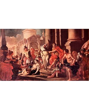 SOLIMENA FRANCESCO - La morte di Lucrezia - Nocera di Pageri (NA)  04/10/1657 - Napoli 07/04/1747. Olio su tela, cornice di stucco dorato (cm 142 x 90). 