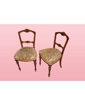 Gruppo di 4 sedie inglesi stile Vittoriano in legno di noce