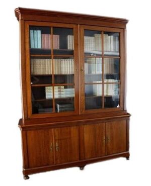Libreria stile impero del 1800 francese doppio corpo in legno tinto noce