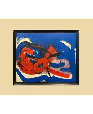 Scuola astratta spagnola (anni '70) - Interessante composizione in blu, nero, rosso e bianco