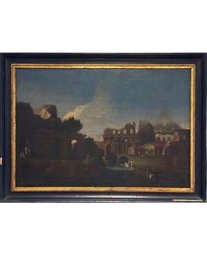 Paesaggio  con rovine e personaggi .Alessio de Marchis (Napoli 1684- Urbino1752) 