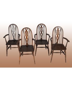 Gruppo di 4 sedie a poltroncina inglesi anni '30