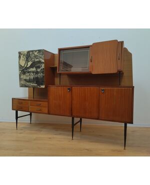 Credenza sideboard vintage in teak con serigrafia-- anni 50 60 - buffet mobile sala modernariato