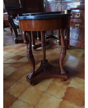 EMPIRE STYLE ROUND TABLE WITH RESTORED MARBLE cm diameter 50x H72     