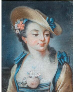 Tomaso Bugoni,(Venezia, ? – 1767) Ritratto di ragazza con cappello