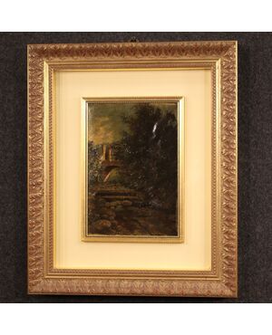 Italian landscape painting oil on cardboard from 20th century