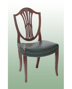 Gruppo di 8 sedie inglesi del 1800 Stile Adam in mogano con seduta in pelle 