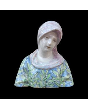 Busto di Madonnina in maiolica con decoro art nouveau.Minghetti,Bologna.