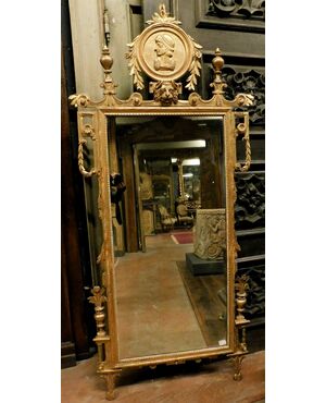  specc278 - specchio dorato e scolpito, XVIII secolo, mis. cm L 91 x H 195  