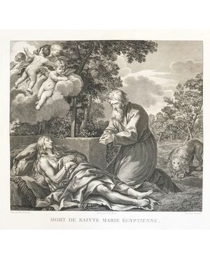 “Mort de Sainte Marie Egyptienne”-Incisione a bulino-Gerard Rene Le Vilain - 1789