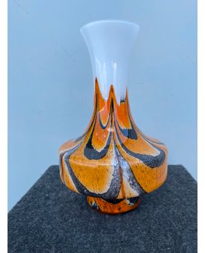 Vase in milky cased glass with &#39;brindle&#39; effect.Murano     